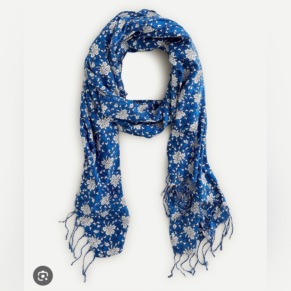 J Crew Block Print Blue & White Sarong Scarf
